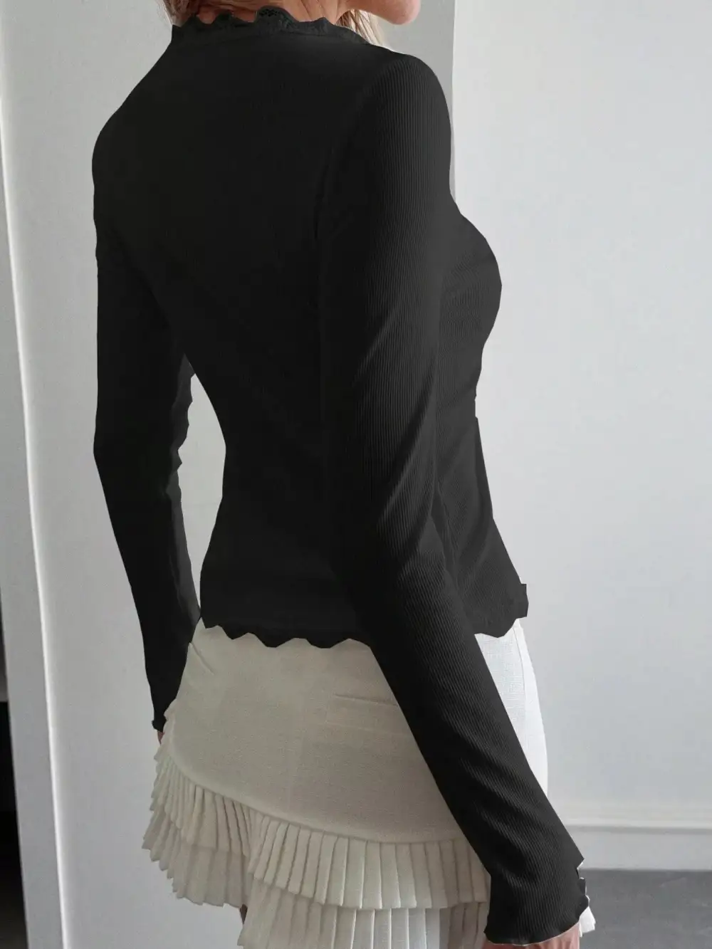 Lace Trim Long Sleeve Top