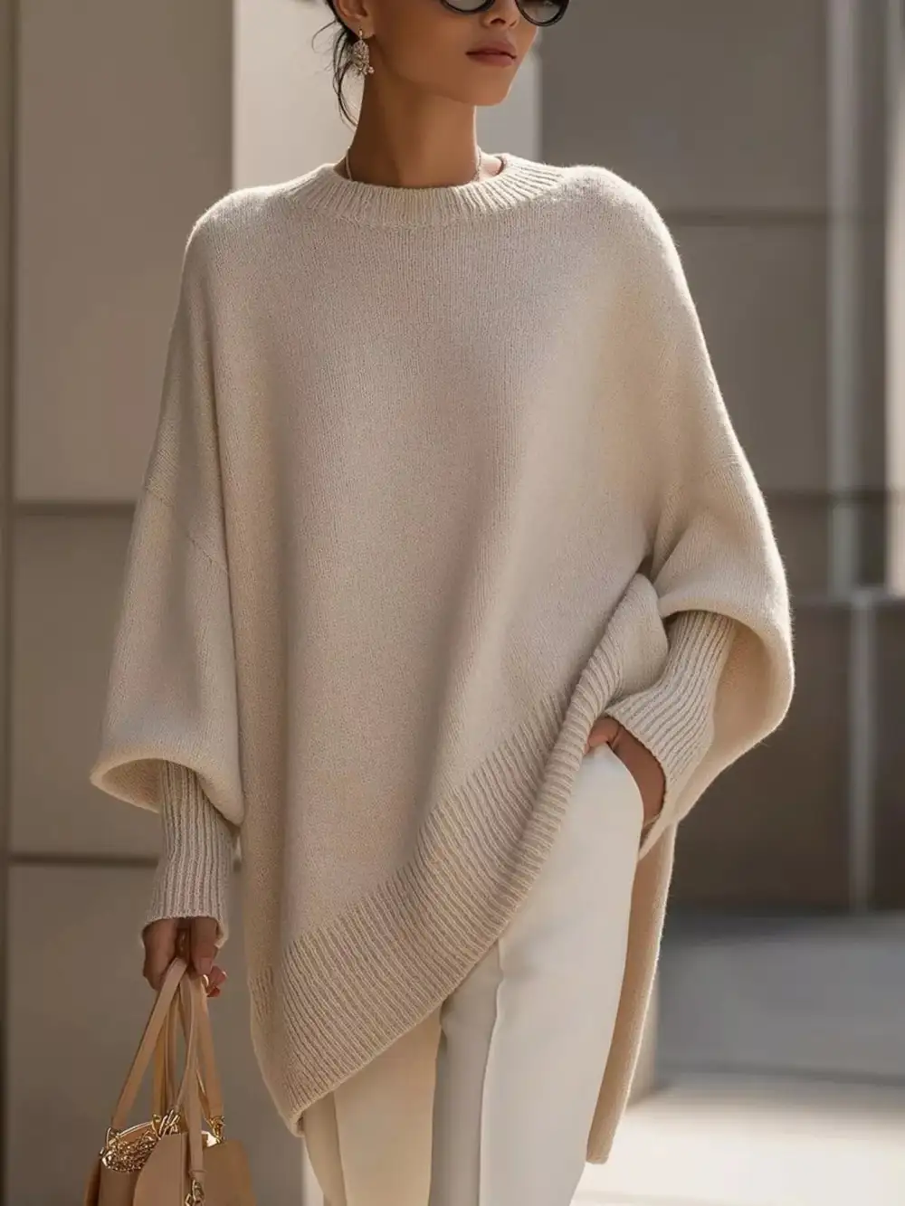 Ribbed Batwing Sleeve Oversized Sweater