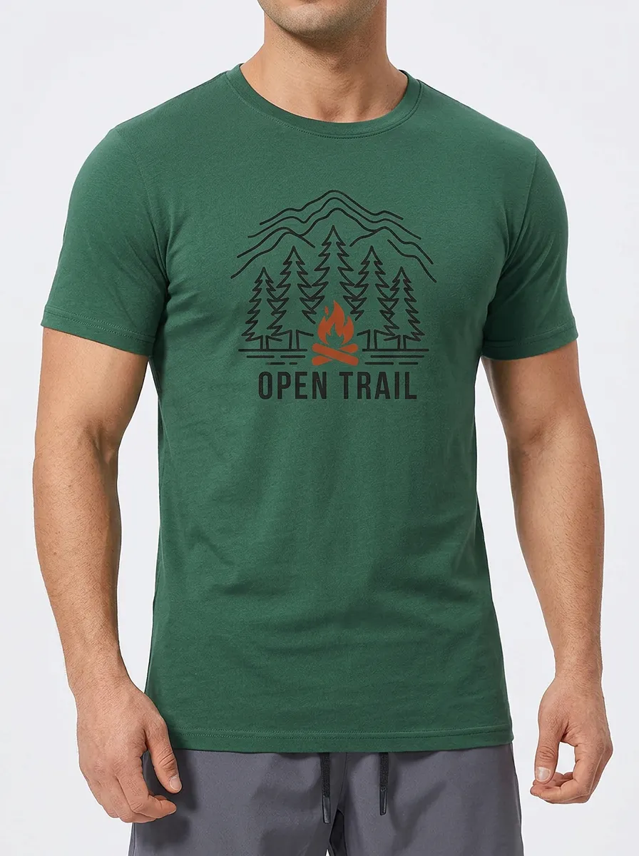 Men's Camping Hiking Lover Open Trail Mountain Pine Printed T-shirt