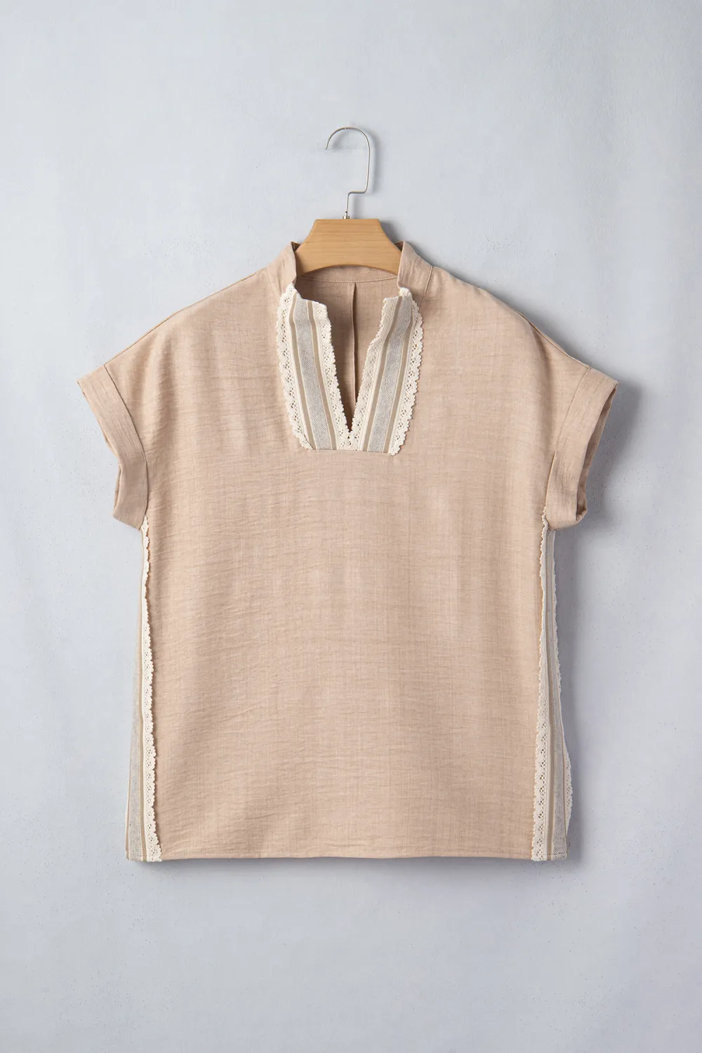 Parchment Crochet Lace Accent Pullover Blouse