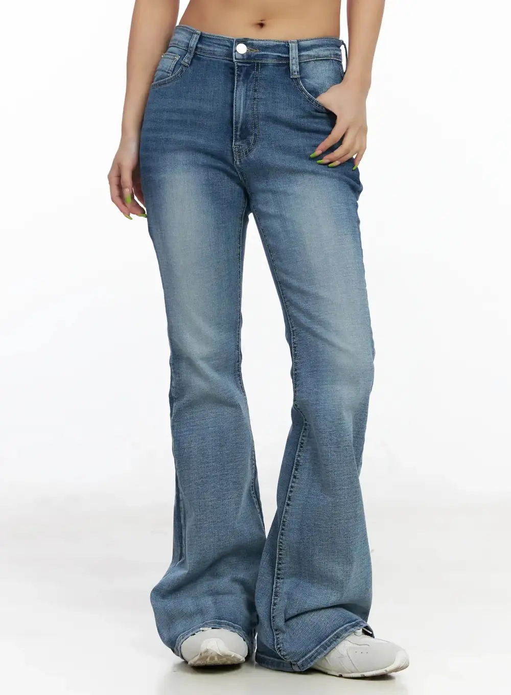 Hip-Pad Medium Wash Flared Jeans