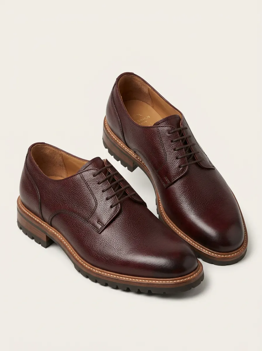 Men's Polished Pebble-Grain Derby Dress Shoes