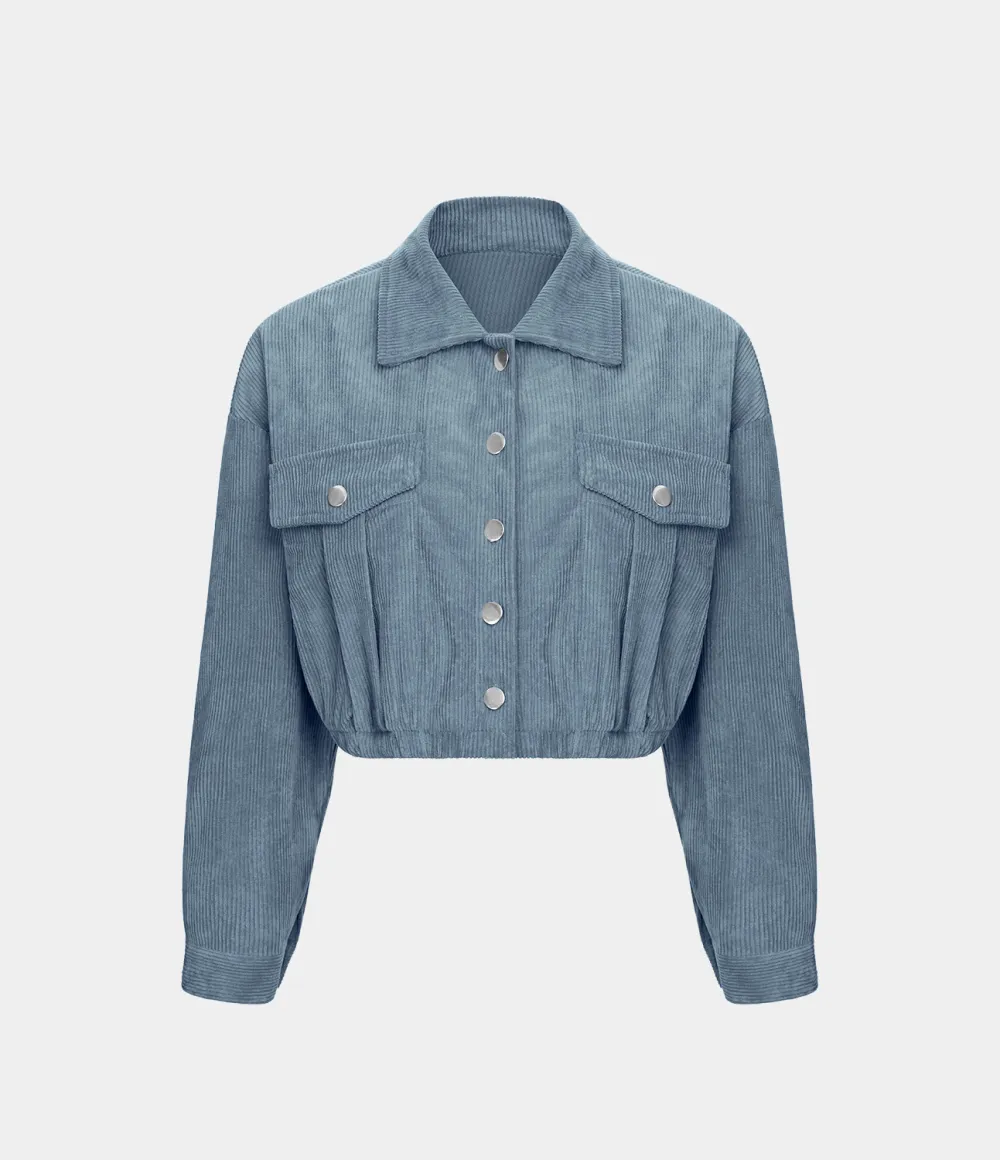 Pocket Cropped Corduroy Casual Jacket