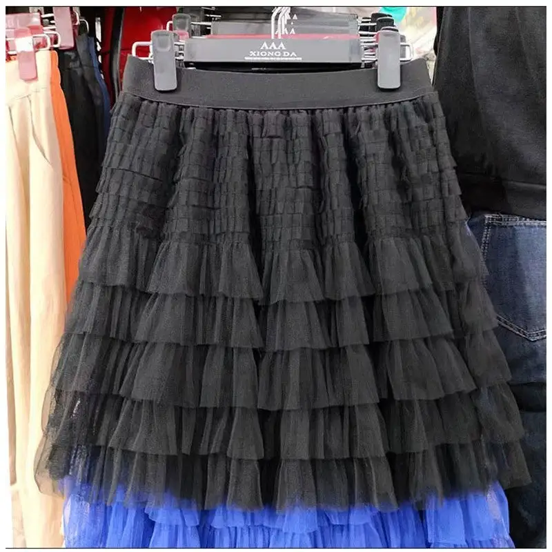 Polished High Waist Layered Mesh Short Skirt