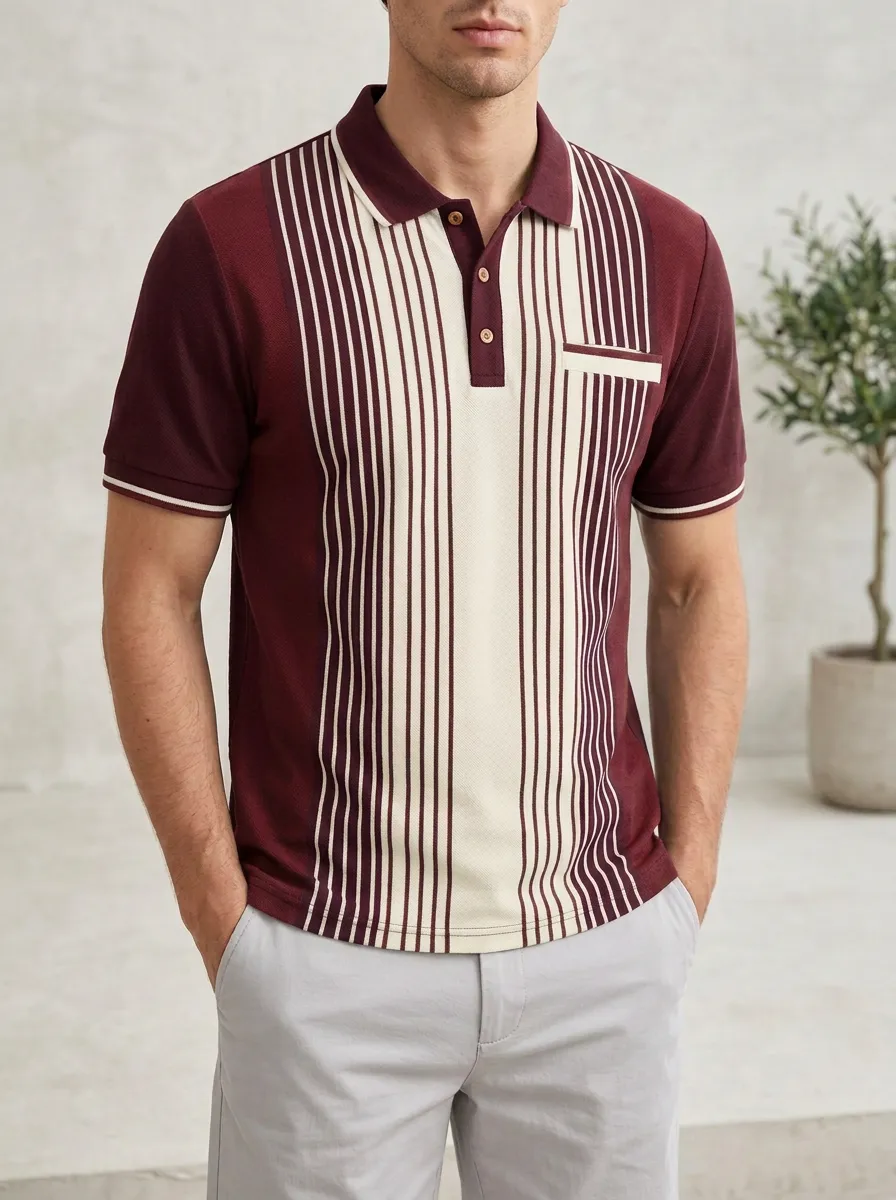 Men's Modern Weekend Vertical Stripe Printed Polo Shirt