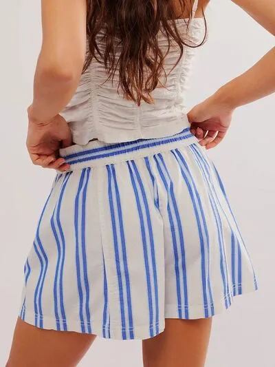 Relaxed Striped Elastic Waist Shorts