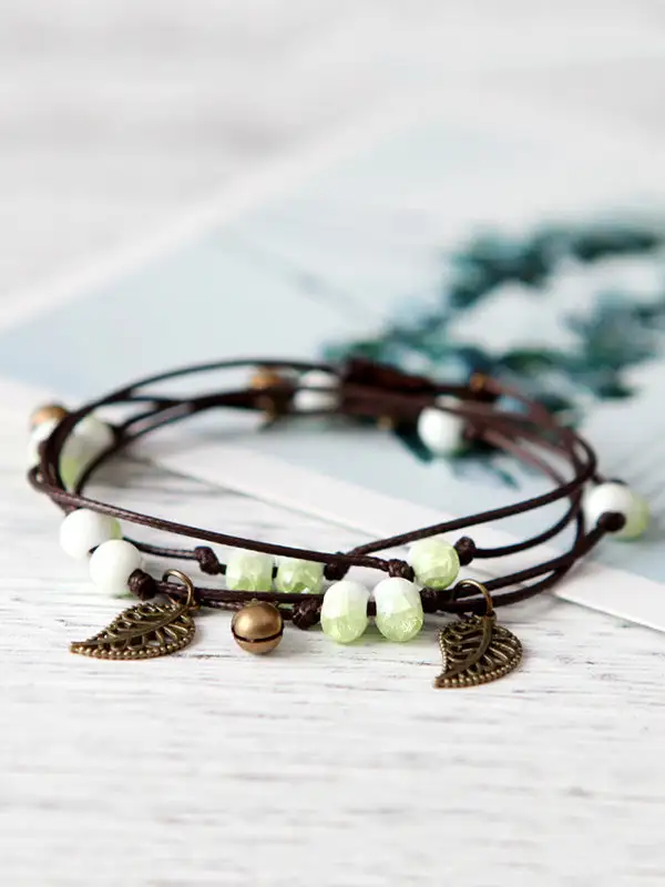 Beaded Handmade Leaf Ceramic Bracelet
