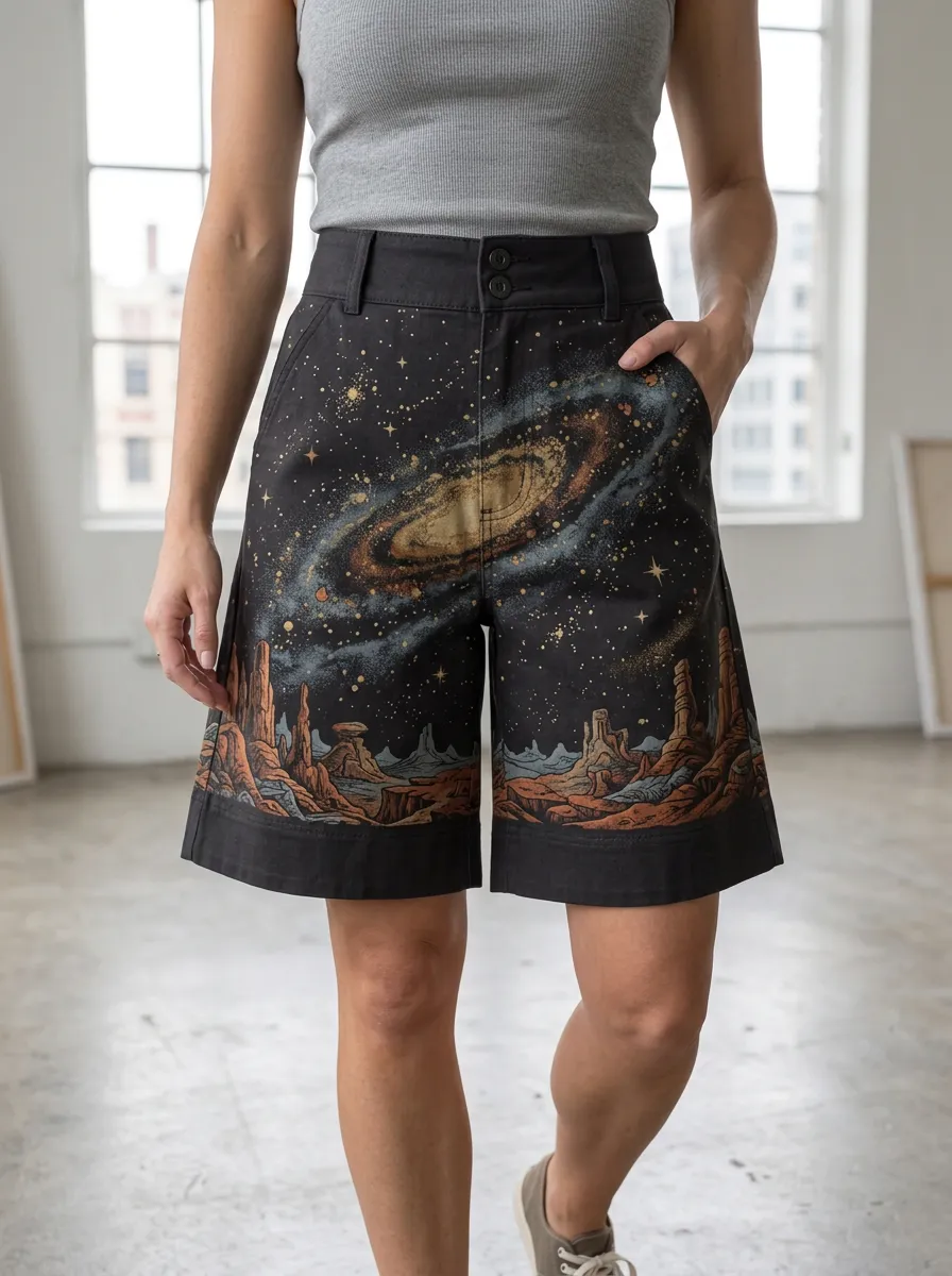 Women's Space Lover Galaxy Desert Landscape Printed Shorts