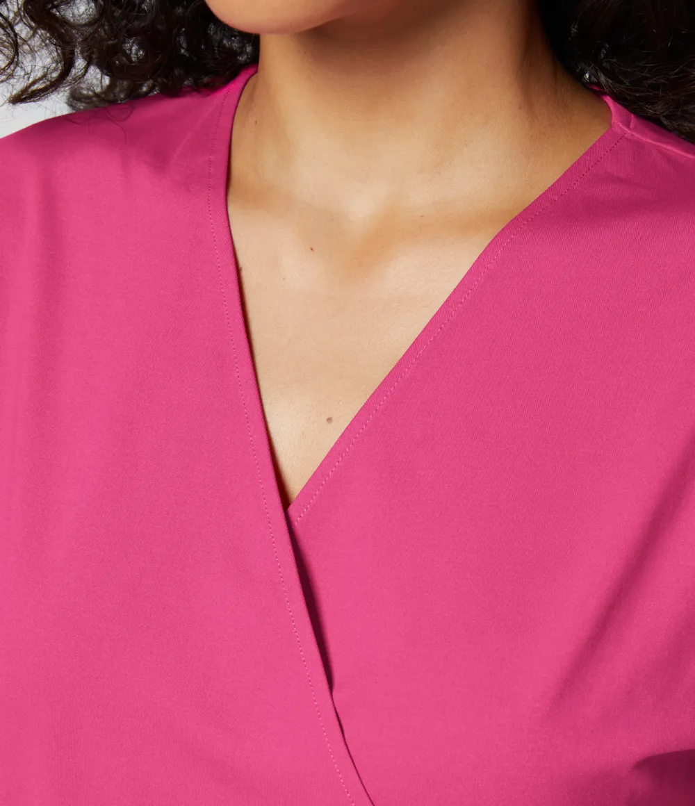 V Neck Cap Sleeve Crossover Ruched Solid Work Blouse