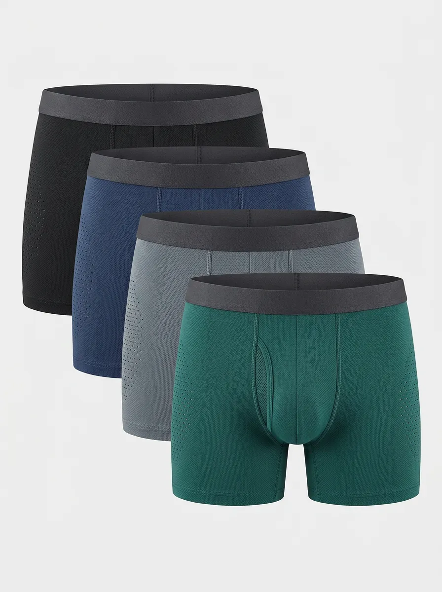 Men's Breathable Mesh Performance Elastic Waistband 4-Pack Boxer Briefs