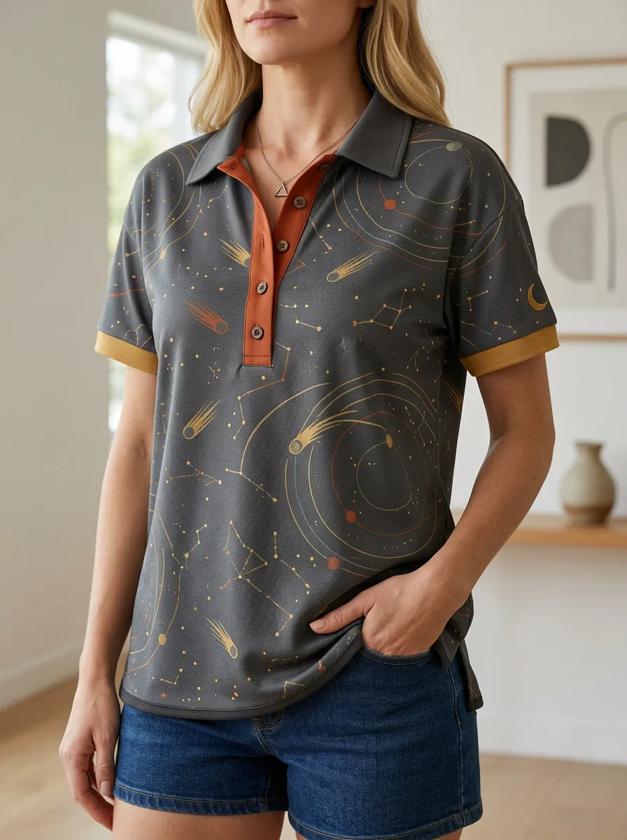 Women's Classic Astronomy Lover Galaxy Constellation Polo Shirt