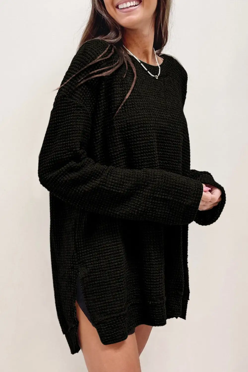 Waffle Knit Oversized Fit Women's Top