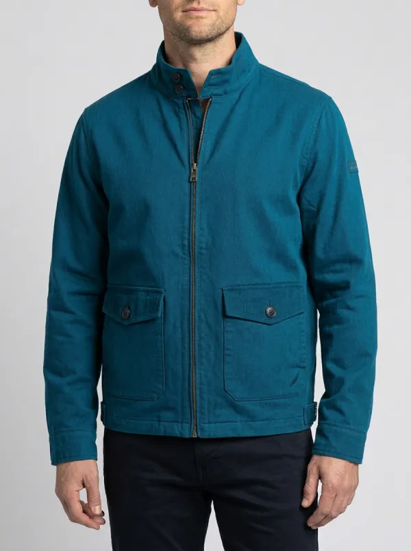 Men's Casual Navy Stand Collar Zip-Up Utility Jacket