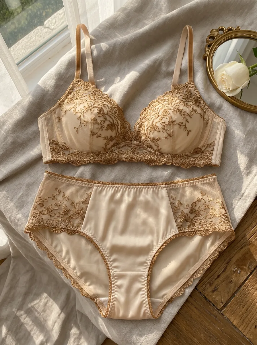 Women's Elegant Floral Embroidery Lace Lingerie Set