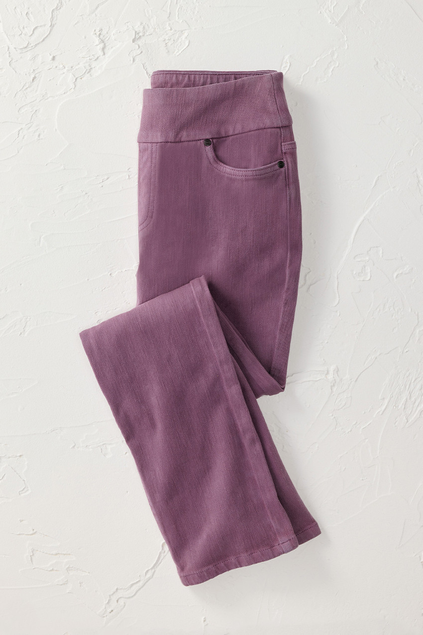 Knit Denim Mid Rise Slim-Leg Ankle Jeans