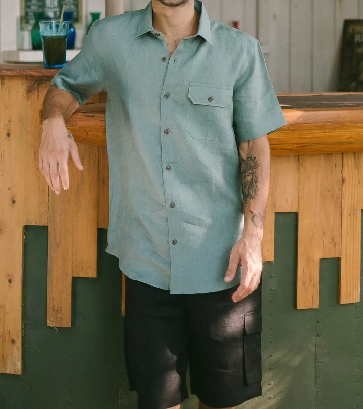 Sage Green Short Sleeve Linen Shirt