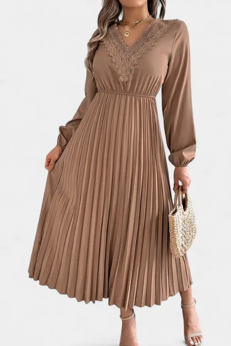 Pleated Lace Casual Dress