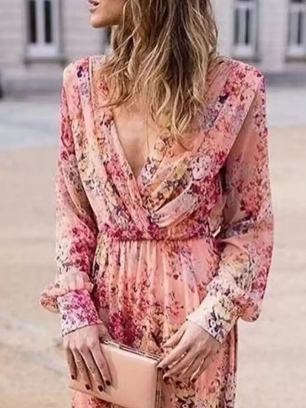 Easy Fit Floral Printed Long Sleeve Maxi Dress
