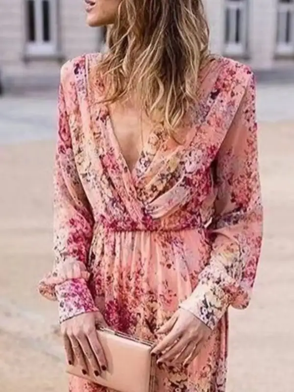 Easy Fit Floral Printed Long Sleeve Maxi Dress