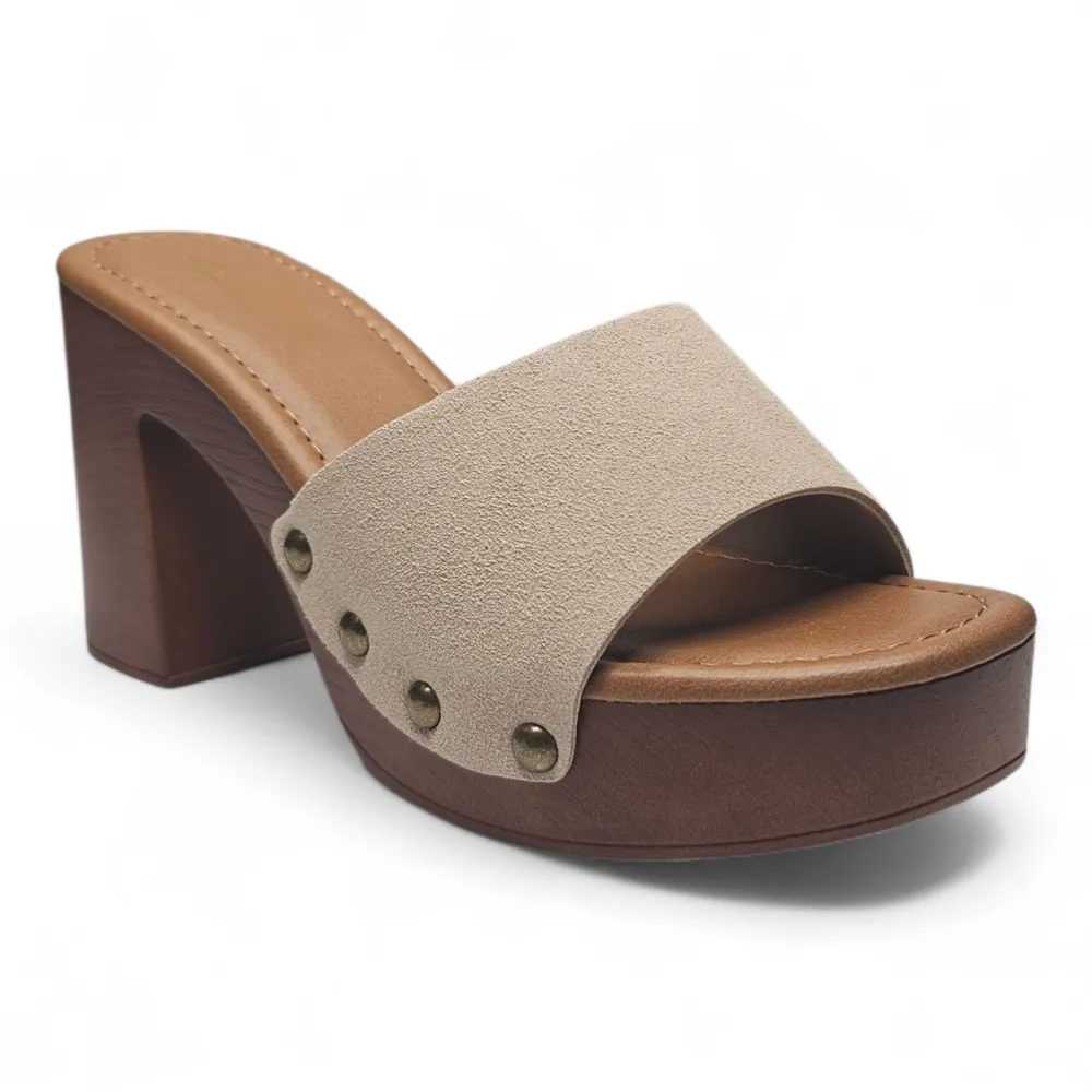 Boho Lightweight Studded Wooden Heel Mule