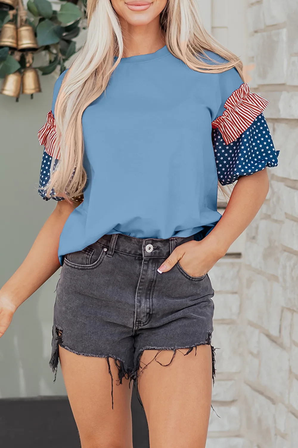 Beau Blue Stars Stripes Short Sleeve Top