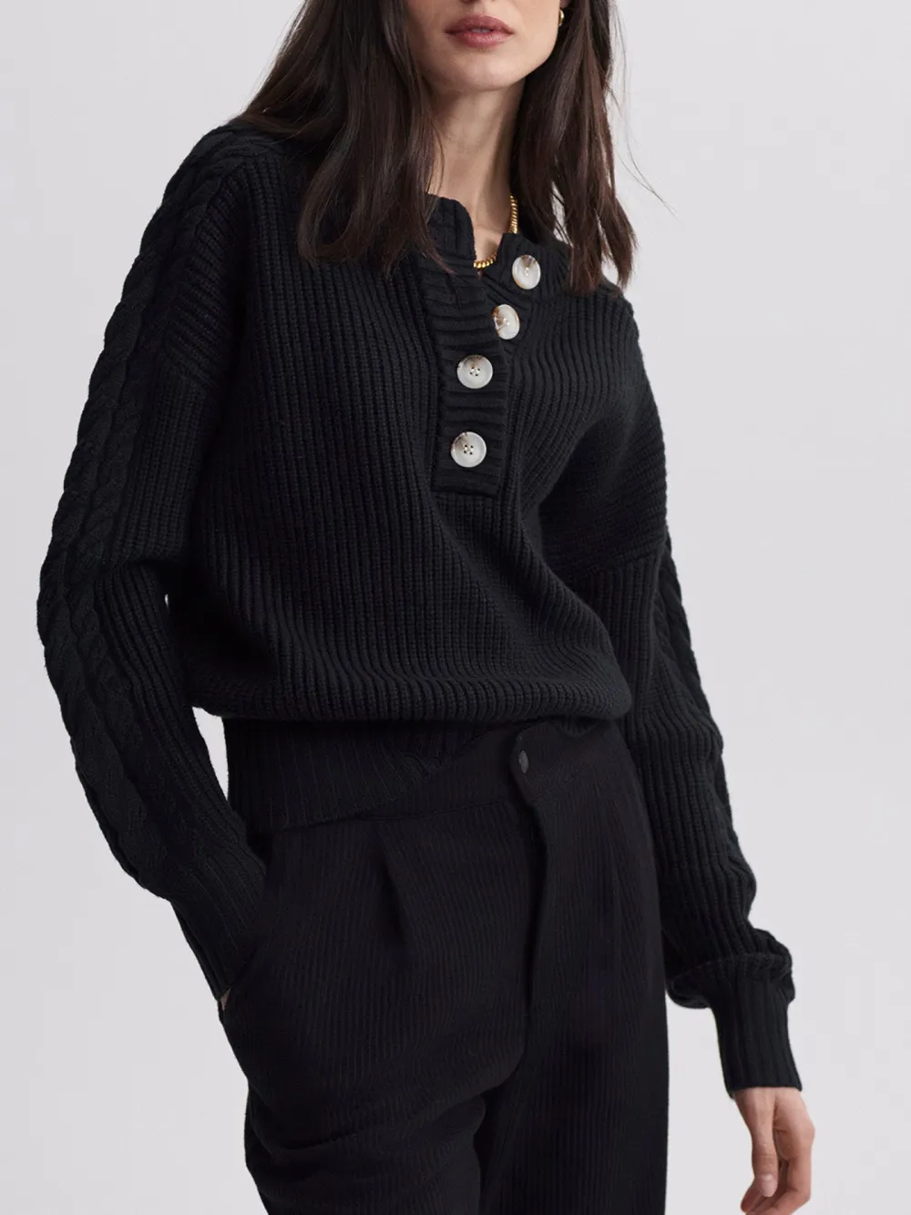 Button Crew Neck Sweater
