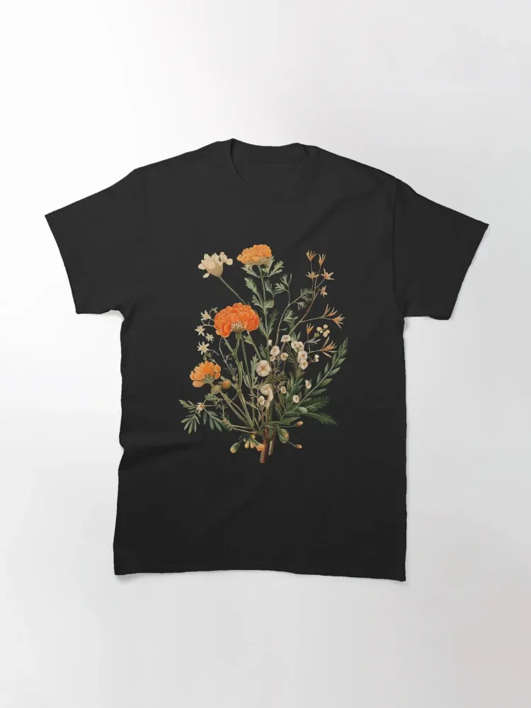 Women's Vintage-Themed Floral Print Crew Neck Short-Sleeve T-Shirt