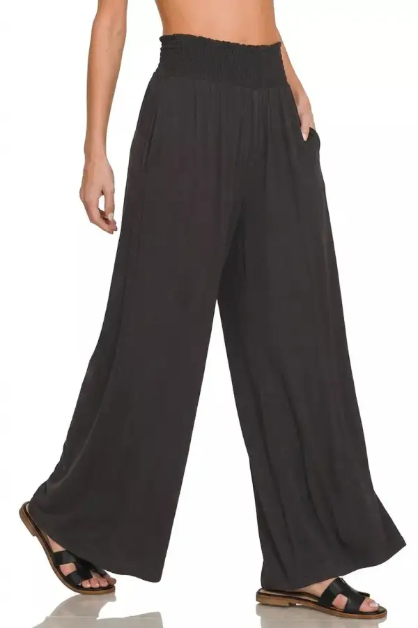 Textured Smocked Waist Wide Leg Palazzo Pants