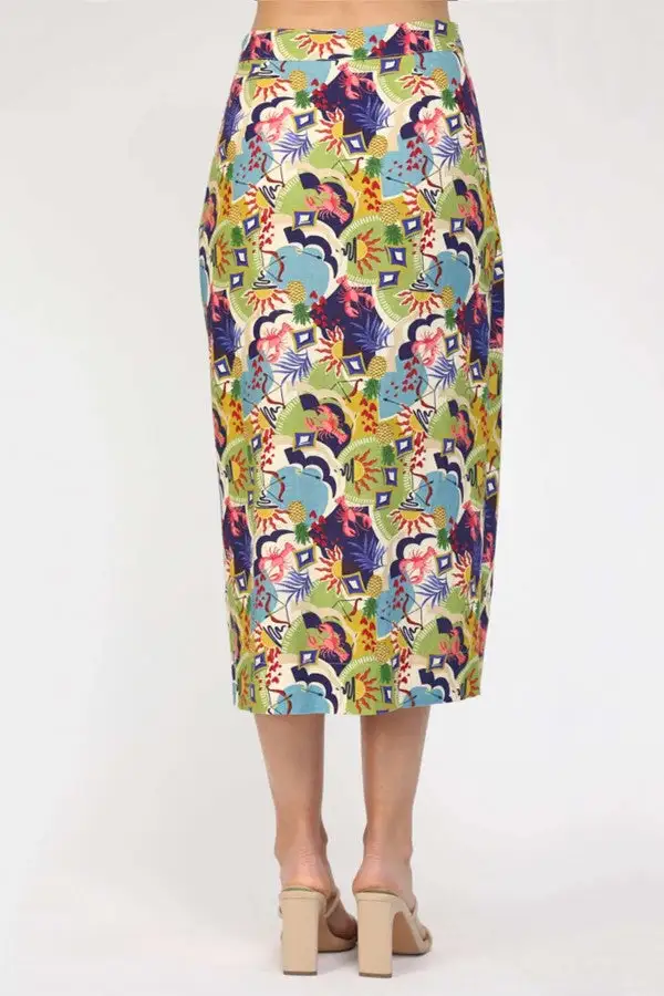 Multicolor Floral Wrap Front Midi Skirt