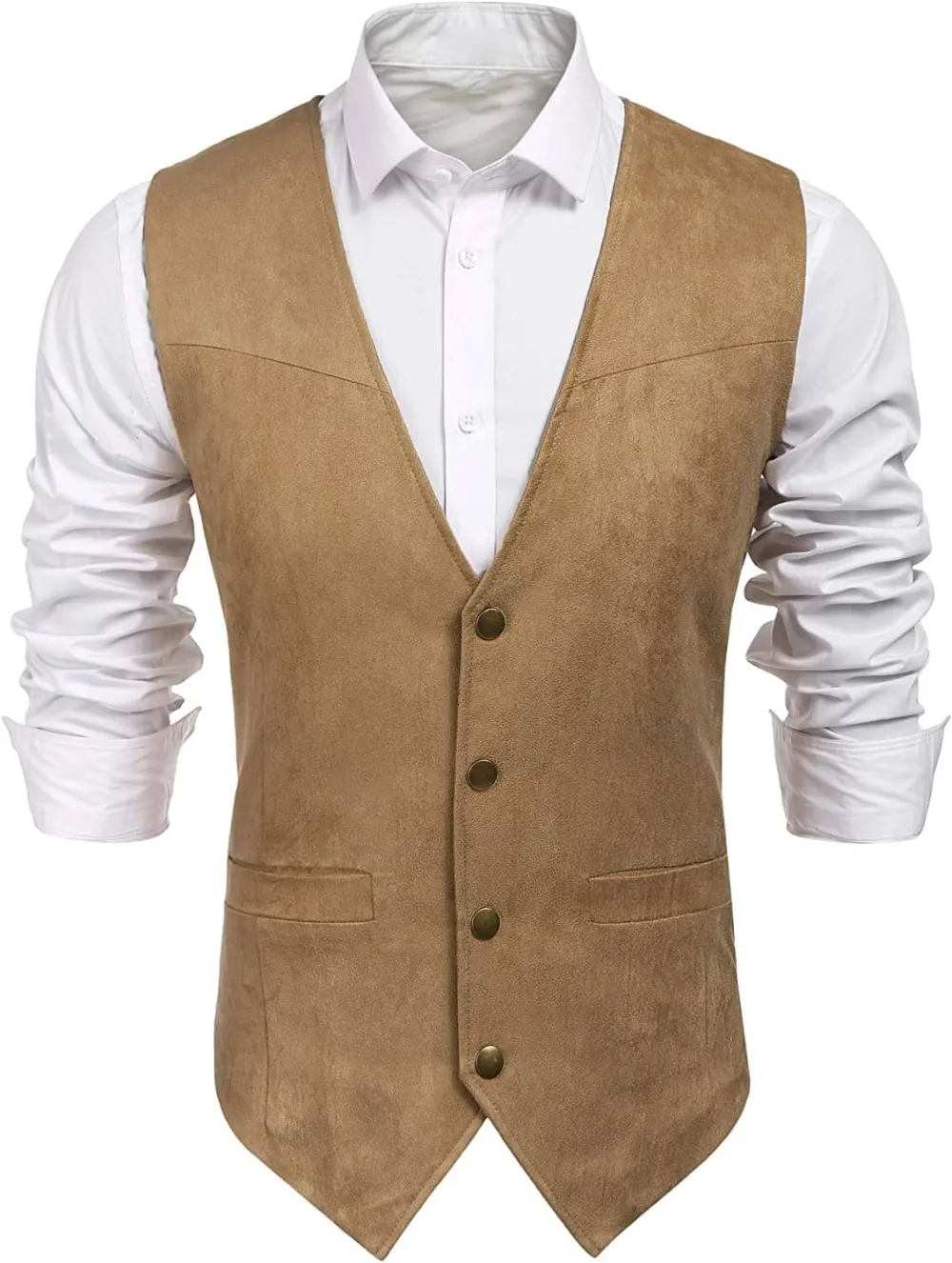 Solid Suede Leather Suit Vest Jeans