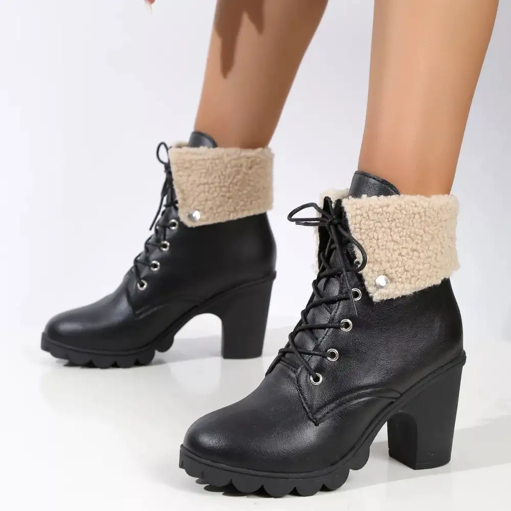 Refined Lace-Up Block Heel Boots