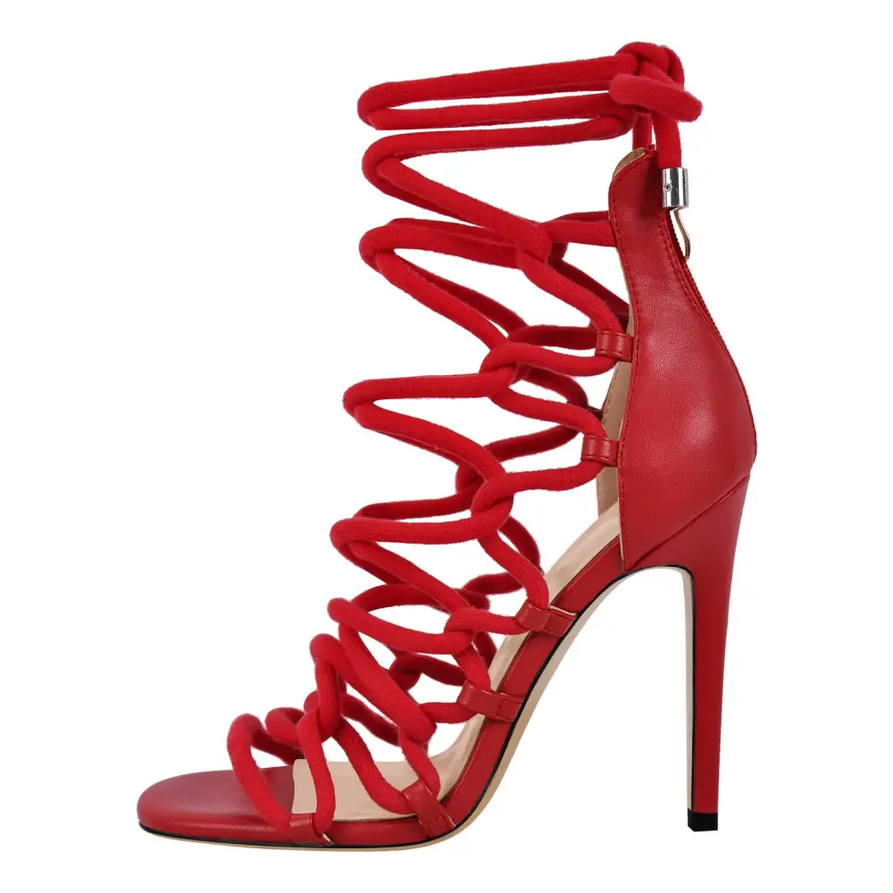 Gladiator Round Toe Lace Up Stiletto Sandals