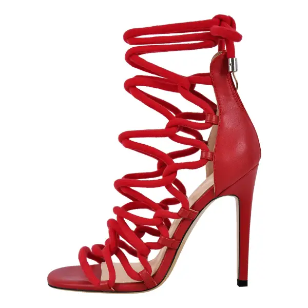Gladiator Round Toe Lace Up Stiletto Sandals