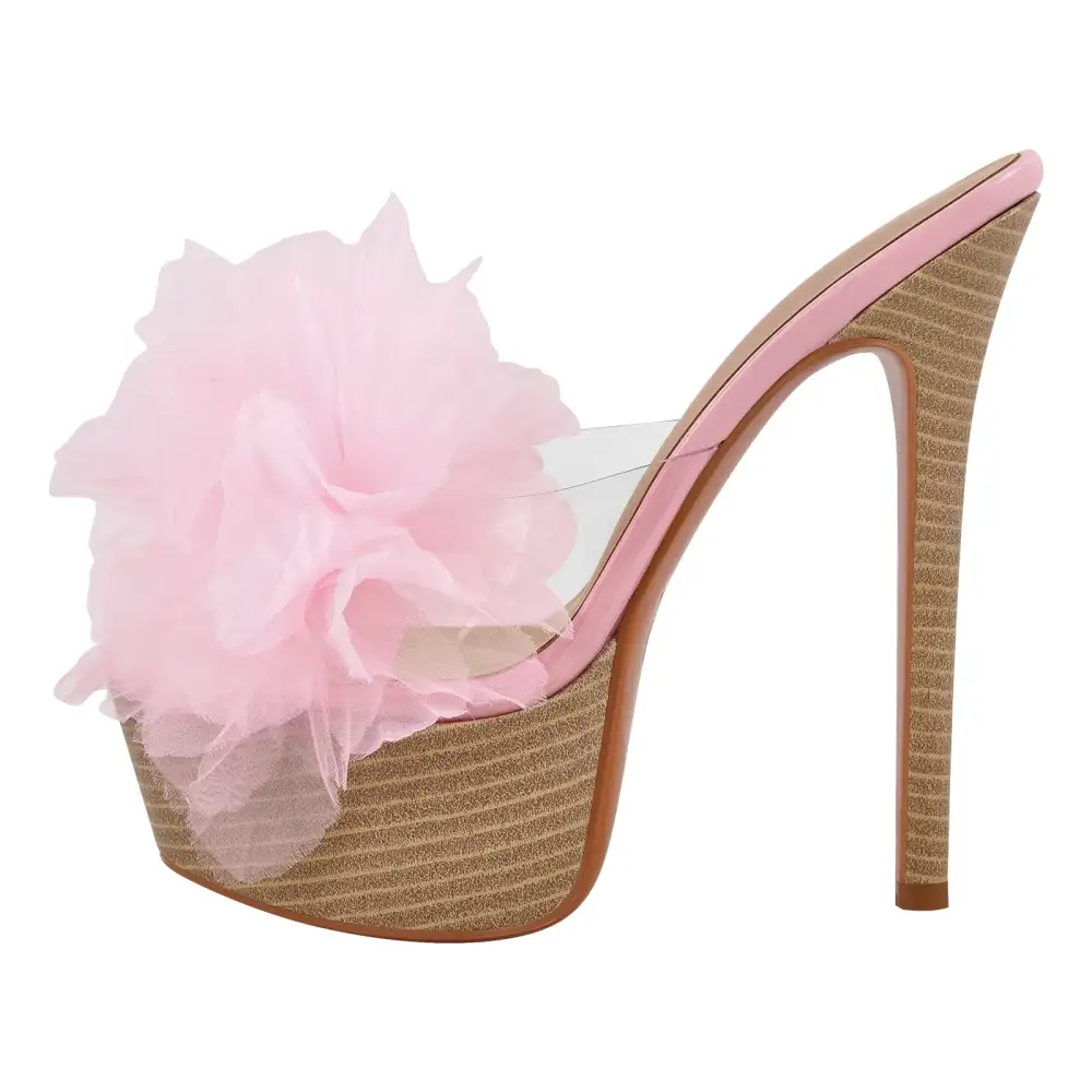 Platform Mesh Clear Stiletto Mule Sandals