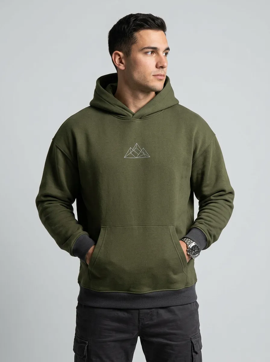 Casual Mountain Graphic Geometric Outdoor-Inspired Essential Men's Hoodie