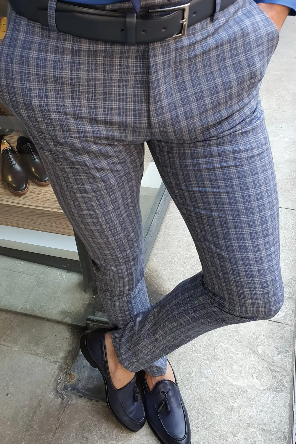 Formal Inspired Slim Fit Plaid Tailored Trousers