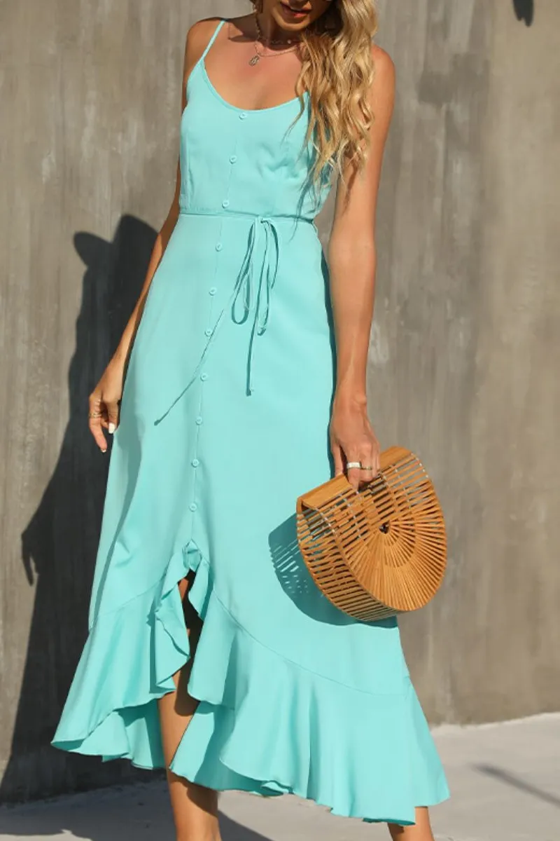 Ruffle Trim Button Front Dress