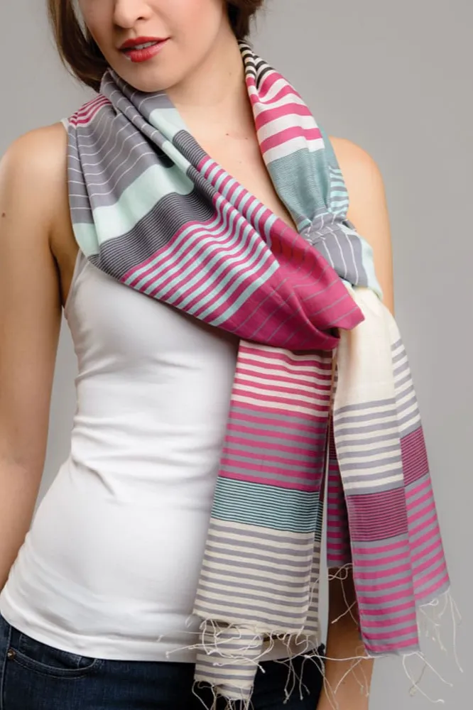 Textured Stripe Cotton Silk Scarf