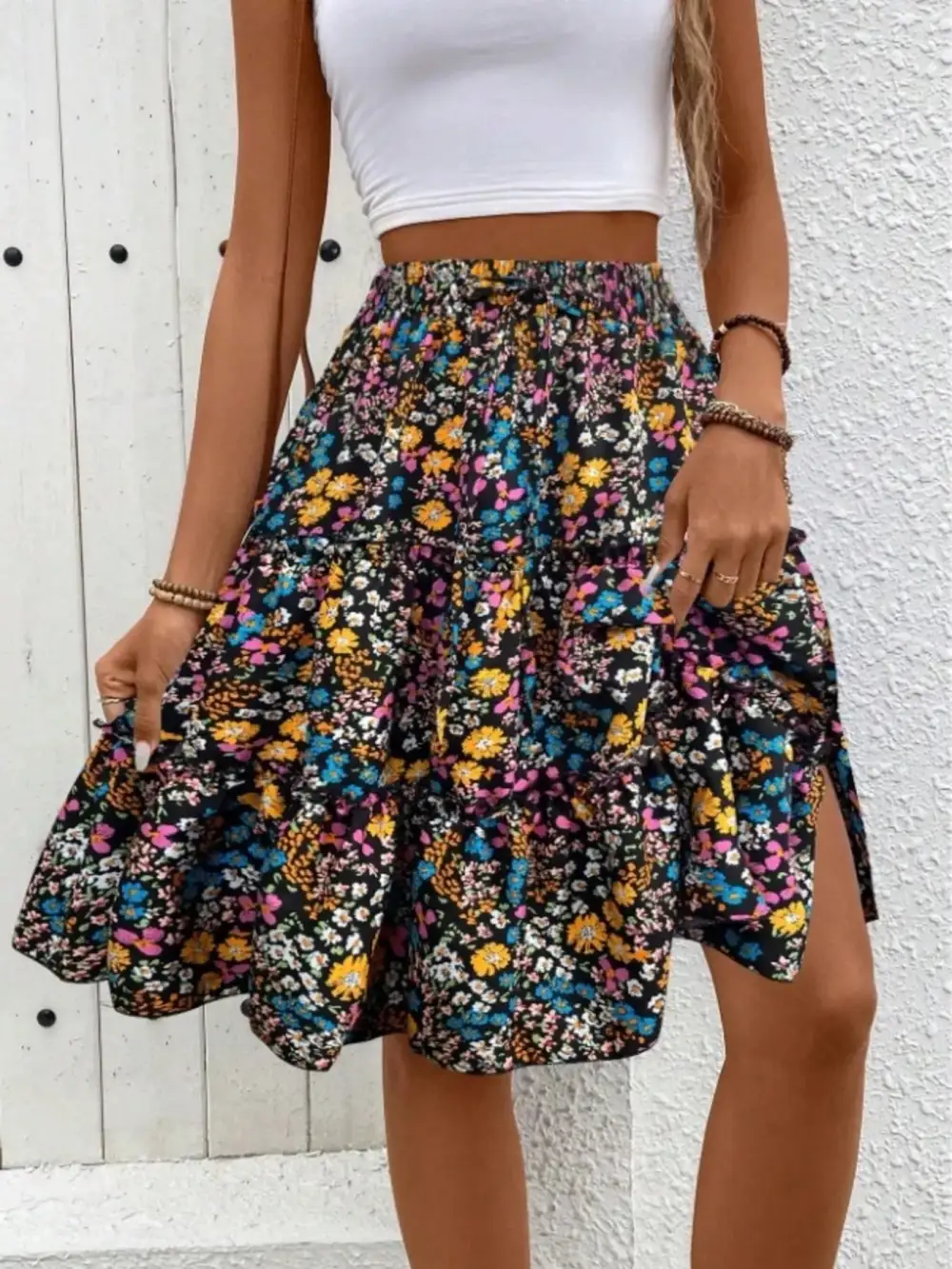 Everyday Floral Print Midi Skirt