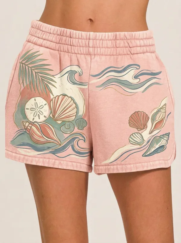 Women's Beach Lover Seashell Palm Leaf Printed Shorts