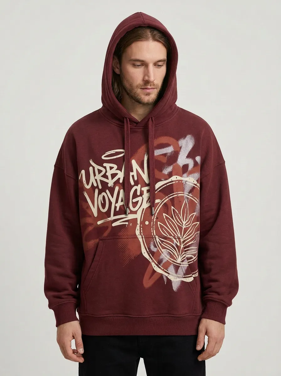 Unisex Urban Voyage Graffiti Leaf Hoodie