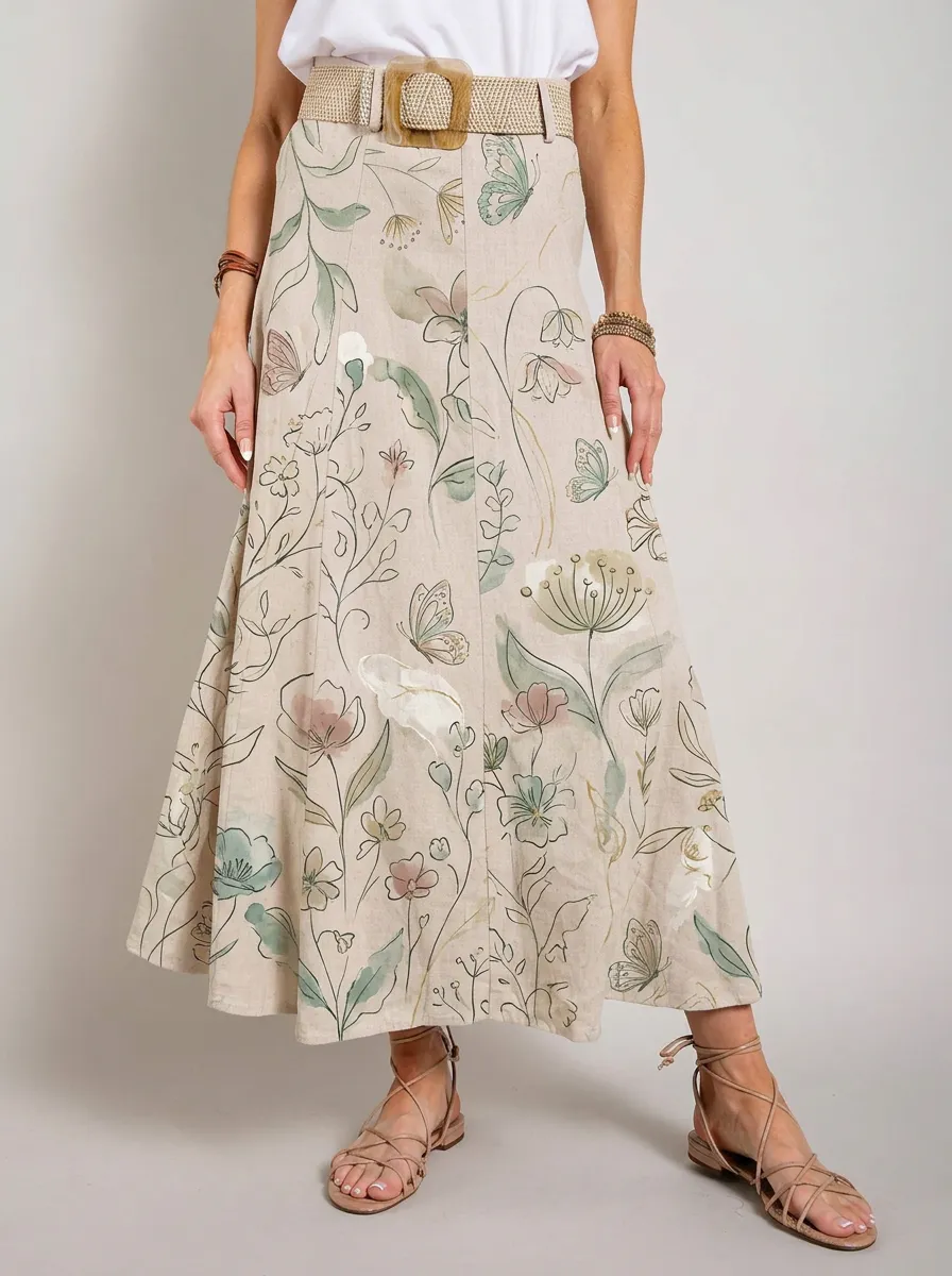 Women's Botanical Garden Butterfly Printed Maxi Skirt