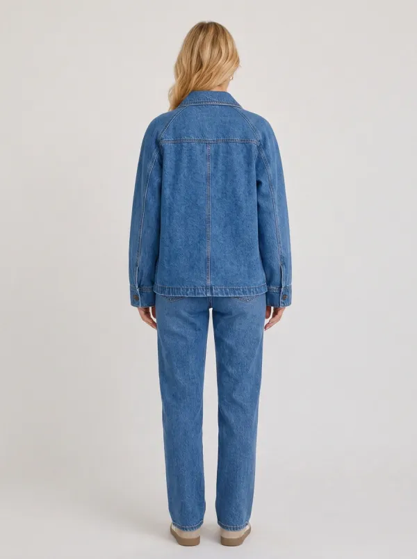 Women's Casual Vintage Wash Button-Down Denim Jacket