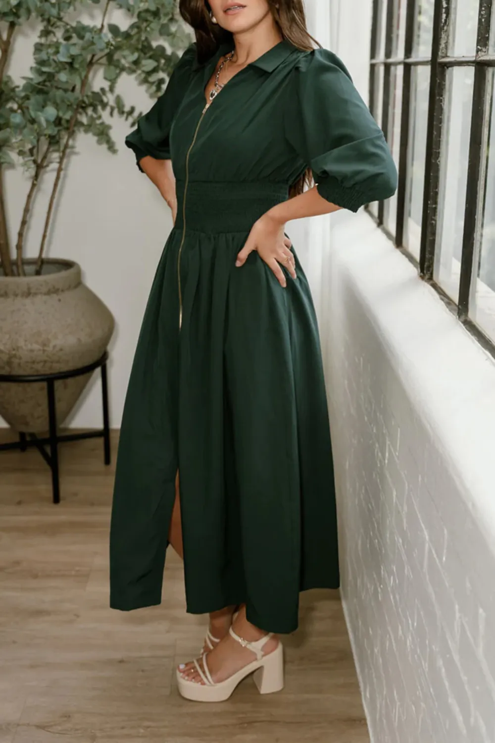 Smocked Waist Midi Dress
