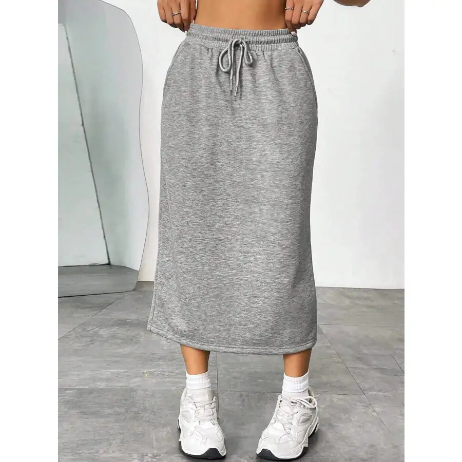 Slit Drawstring Midi Skirt