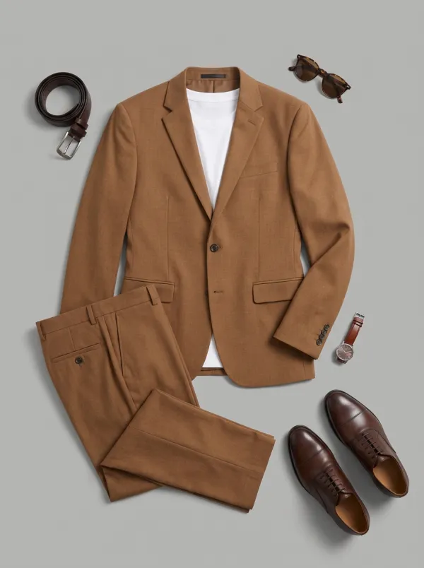 Notch-Lapel Two-Button Tailored Pressed-Crease Men's Two-Piece Suit Set