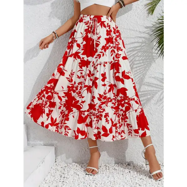 Ruffled Hem Printed Midi Skirt