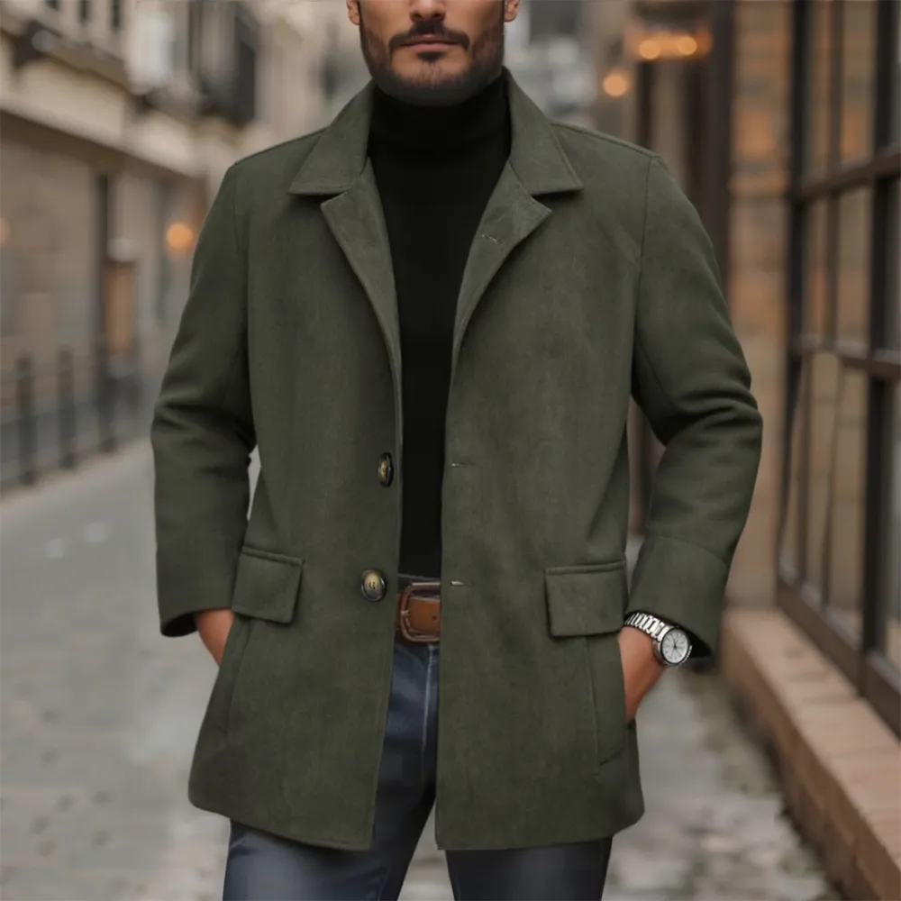 Textured Button Band Collar Coat