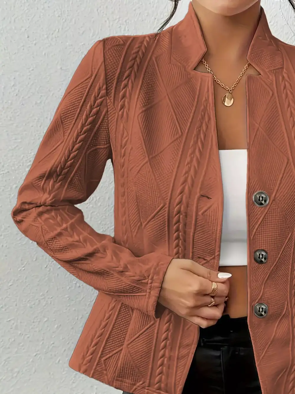 Unlined Textured Knit Button Blazer