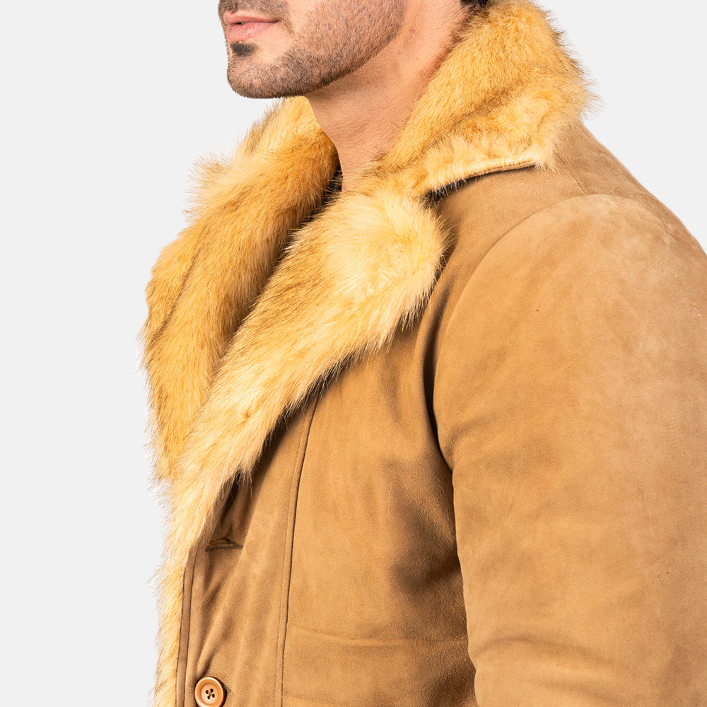 Men's Suede Leather Fur Trim Coat